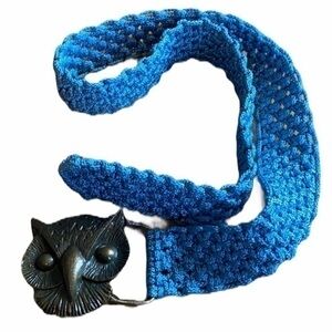 Blue Owl Weave Belt with Bronze Buckle approx. 35 1/2 inches long